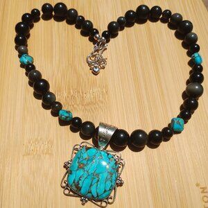 Jay King DTR mine finds Stone necklace with turquoise gold matrix Pendant 925